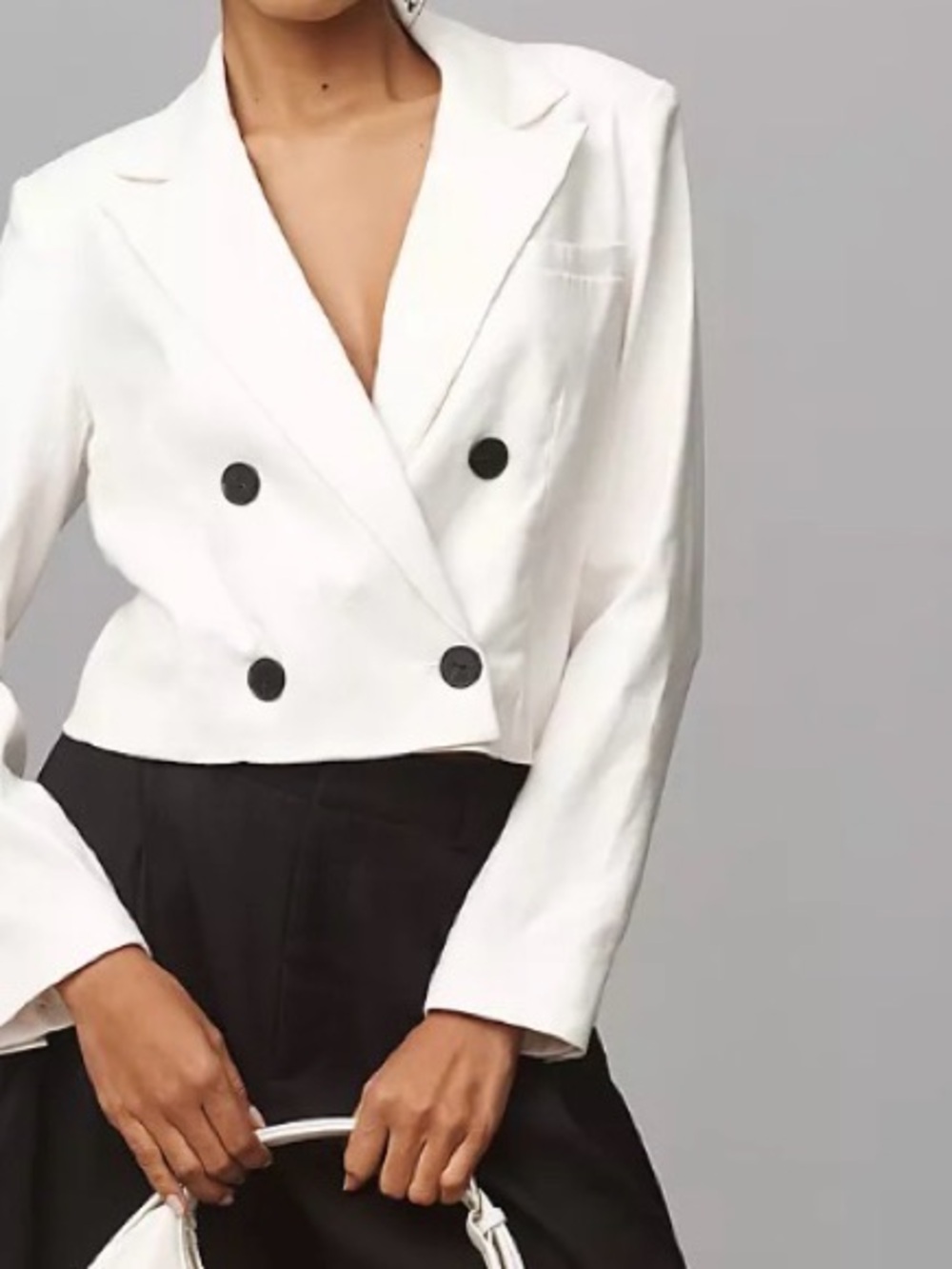 Cropped Double-Breasted White Blazer Jacket